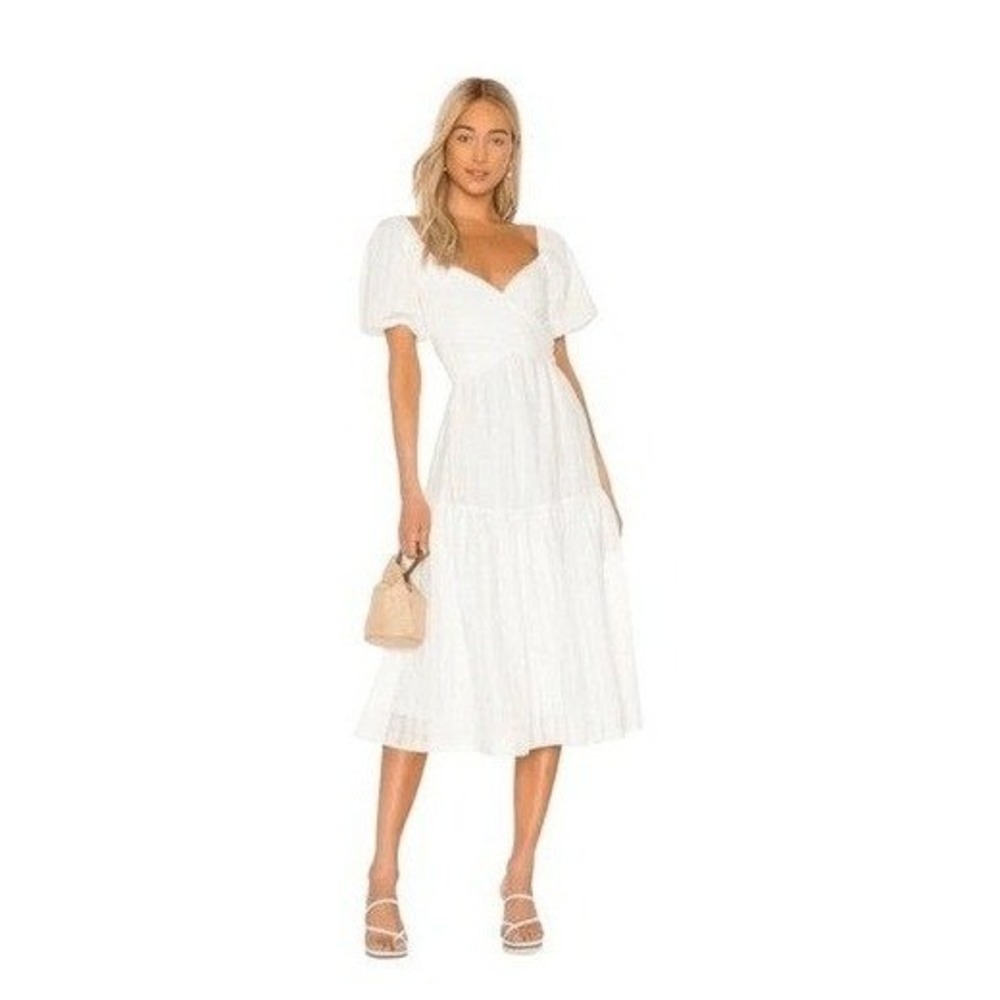 ASTR The Label Sonnet Midi‎ Puff Sleeve Dress White Cotton Knit S